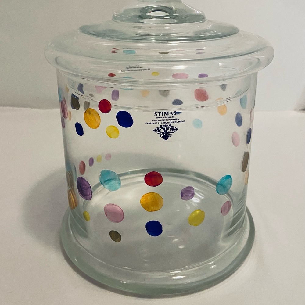 STIMAS Glass Canister from Romania. Approximately 10”H x 5”W